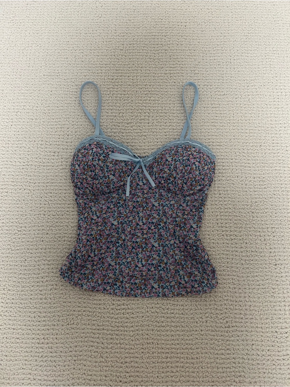 No Boundaries Floral Bustier Cami in Light Blue Trim